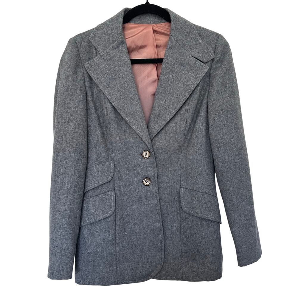 Vintage Joseph Magnin Gray Wool Blazer Peak Lapel Tailored Jacket XS/S
